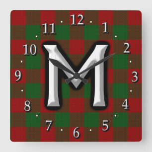 Clan Moncreiffe Moncrief Letter M Monogram Tartan Vierkante Klok