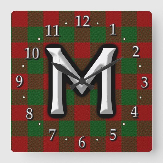 Clan Moncreiffe Moncrief Letter M Monogram Tartan Vierkante Klok (Voorkant)