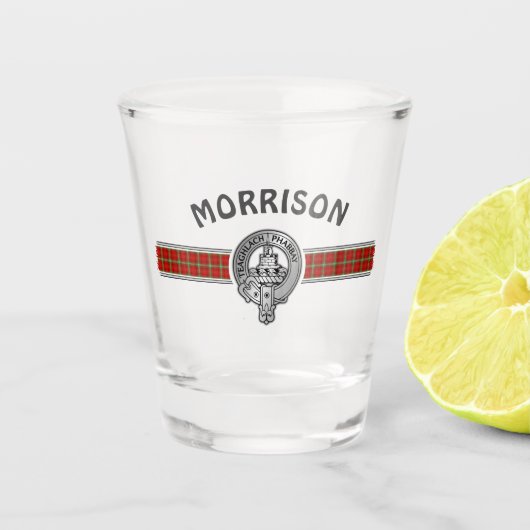 Clan Morrison (bewerken) Crest & Tartan Shot Glas (Voorkant)
