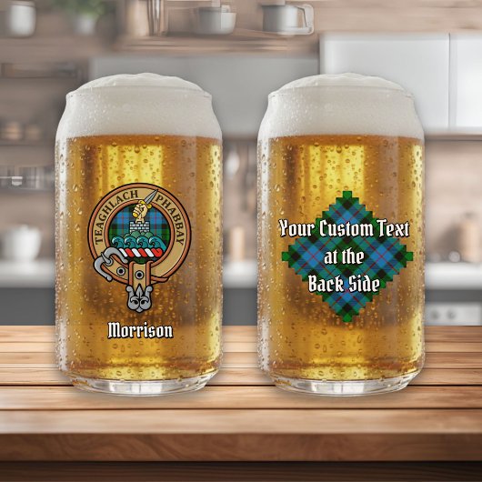 Clan Morrison Crest over het jagen op Tartan Blikvorm Glas