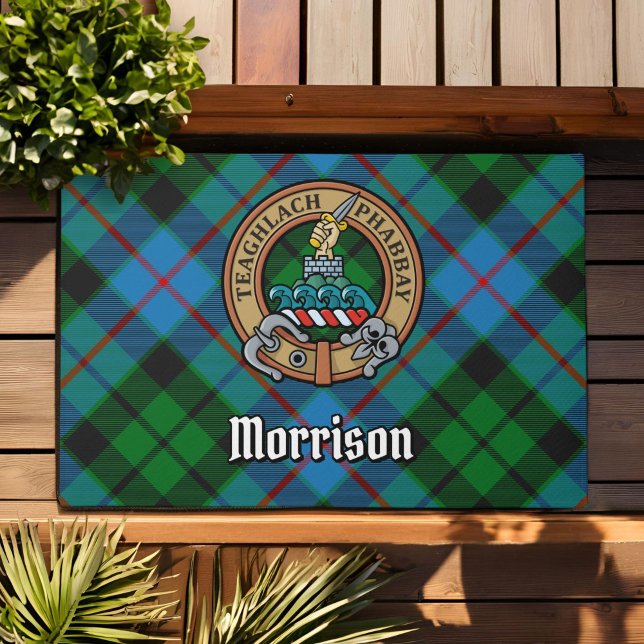 Clan Morrison Crest over het jagen op Tartan Deurmat (Creator heeft geüpload)