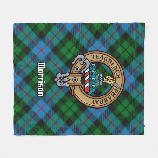 Clan Morrison Crest over het jagen op Tartan Fleece Deken (Voorkant (Horizontaal))