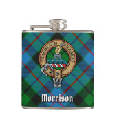 Clan Morrison Crest over het jagen op Tartan Heupfles (Voorkant)