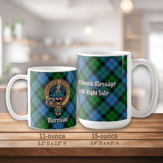 Clan Morrison Crest over het jagen op Tartan Koffiemok