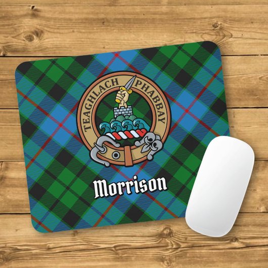 Clan Morrison Crest over het jagen op Tartan Muismat
