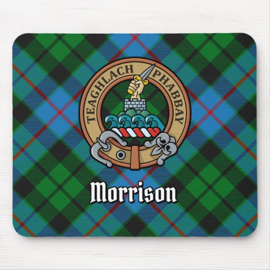 Clan Morrison Crest over het jagen op Tartan Muismat (Voorkant)