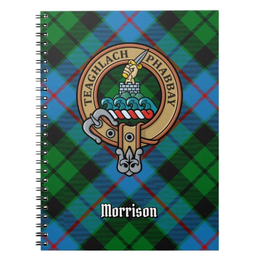 Clan Morrison Crest over het jagen op Tartan Notitieboek (Voorkant)