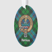 Clan Morrison Crest over het jagen op Tartan Ornam Ornament (voorkant)