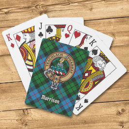 Clan Morrison Crest over het jagen op Tartan Pokerkaarten