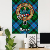 Clan Morrison Crest over het jagen op Tartan Poster (Thuiskantoor)