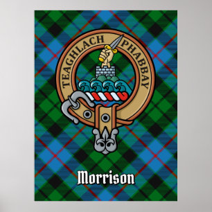 Clan Morrison Crest over het jagen op Tartan Poster