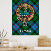 Clan Morrison Crest over het jagen op Tartan Poster (Keuken)