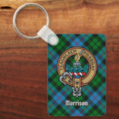 Clan Morrison Crest over het jagen op Tartan Sleut Sleutelhanger (Voorkant)
