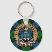 Clan Morrison Crest over het jagen op Tartan Sleutelhanger (Voorkant)