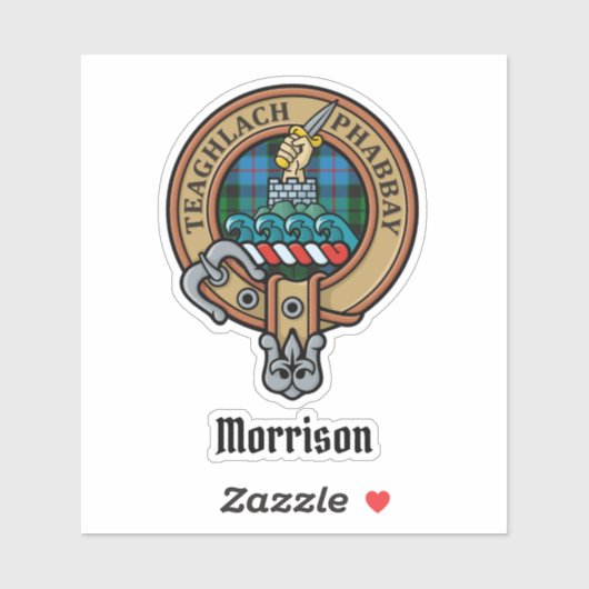 Clan Morrison Crest over het jagen op Tartan Stick Sticker (Vel)