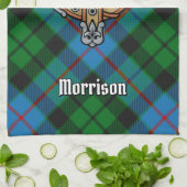 Clan Morrison Crest over het jagen op Tartan Theedoek (Gevouwen)