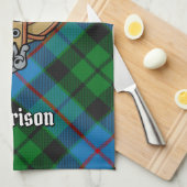 Clan Morrison Crest over het jagen op Tartan Theedoek (Quarter Fold)