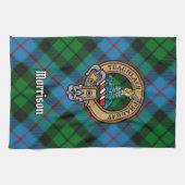 Clan Morrison Crest over het jagen op Tartan Theedoek (Horizontaal)