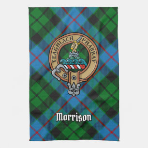 Clan Morrison Crest over het jagen op Tartan Theedoek