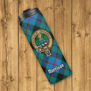 Clan Morrison Crest over het jagen op Tartan Thermosbeker