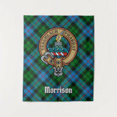 Clan Morrison Crest over het jagen op Tartan Wandkleed (Voorkant)
