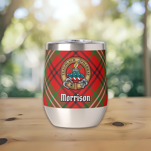 Clan Morrison Crest over Red Tartan