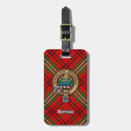 Clan Morrison Crest over Red Tartan Bagagelabel (Voorkant verticaal)