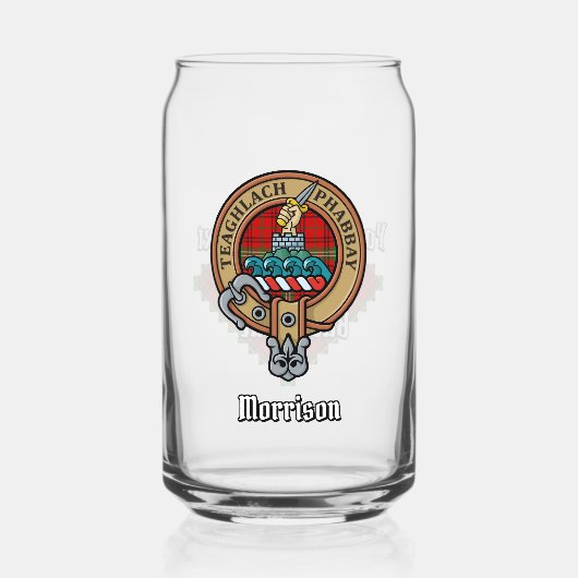 Clan Morrison Crest over Red Tartan Blikvorm Glas (Voorkant)