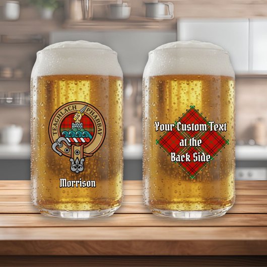 Clan Morrison Crest over Red Tartan Blikvorm Glas