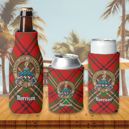 Clan Morrison Crest over Red Tartan Bottle Cooler