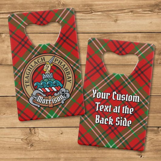 Clan Morrison Crest over Red Tartan Creditkaart Flessenopener