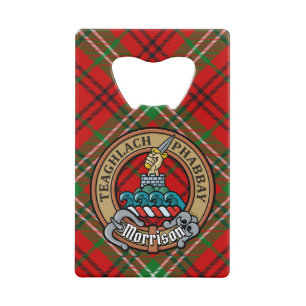Clan Morrison Crest over Red Tartan Creditkaart Flessenopener