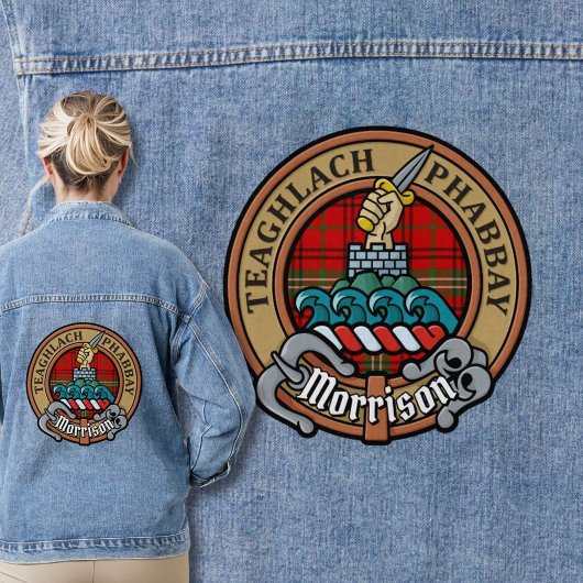 Clan Morrison Crest over Red Tartan Denim Jacket