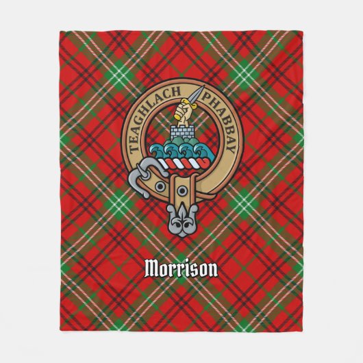 Clan Morrison Crest over Red Tartan Fleece Deken (Voorkant)