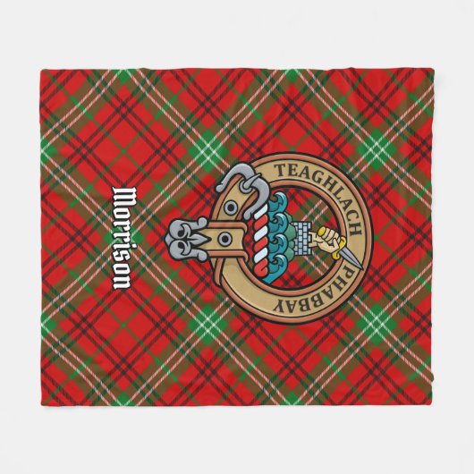 Clan Morrison Crest over Red Tartan Fleece Deken (Voorkant (Horizontaal))