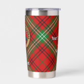 Clan Morrison Crest over Red Tartan Geïsoleerde Drinkbeker (Links)