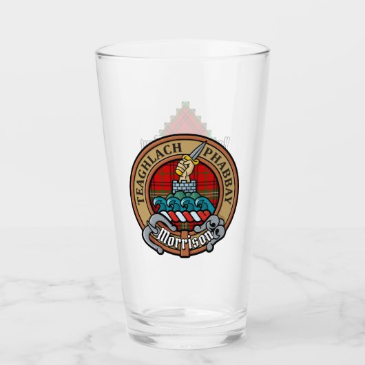 Clan Morrison Crest over Red Tartan Glas (Voorkant)