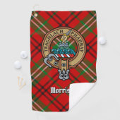Clan Morrison Crest over Red Tartan Golf Towel Golfhanddoek (Insitu)
