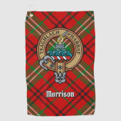 Clan Morrison Crest over Red Tartan Golf Towel Golfhanddoek (Voorkant)