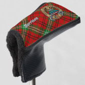 Clan Morrison Crest over Red Tartan Golfheadcover (3/4 voorkant)