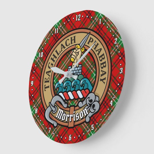 Clan Morrison Crest over Red Tartan Grote Klok (Hoek)