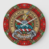 Clan Morrison Crest over Red Tartan Grote Klok (Voorkant)