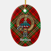 Clan Morrison Crest over Red Tartan Keramisch Ornament (Voorkant)
