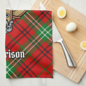 Clan Morrison Crest over Red Tartan Kitchen Towel Theedoek (Quarter Fold)