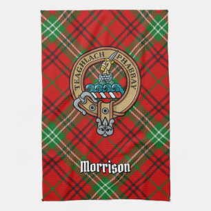 Clan Morrison Crest over Red Tartan Kitchen Towel Theedoek