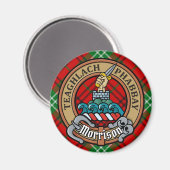 Clan Morrison Crest over Red Tartan Magneet (Voorkant / Achterkant)