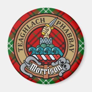 Clan Morrison Crest over Red Tartan Magneet