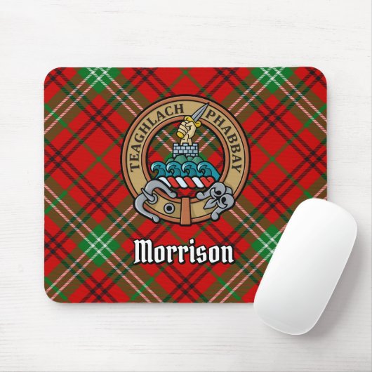 Clan Morrison Crest over Red Tartan Muismat (Met muis)