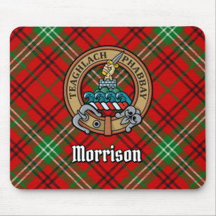 Clan Morrison Crest over Red Tartan Muismat