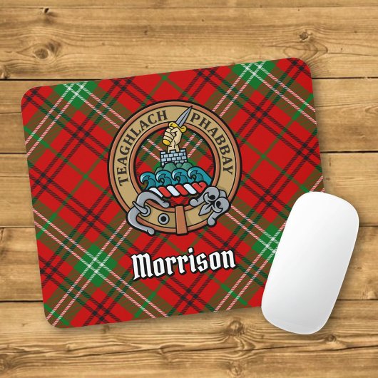 Clan Morrison Crest over Red Tartan Muismat